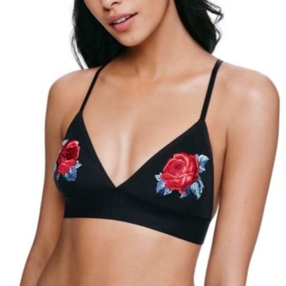 PINK by Victoria's Secret Black Bralette w/ Roses Medium - Picture 1 of 4